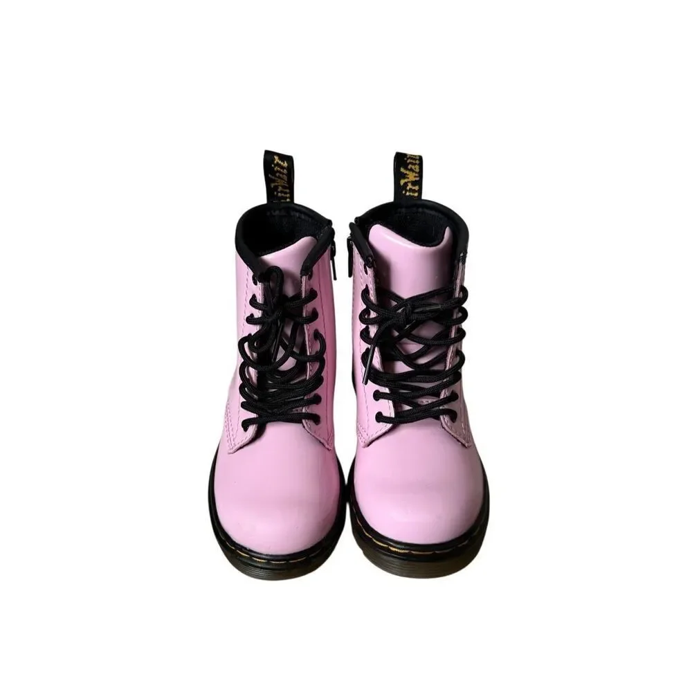 Dr. Martens Kids Girl Boots Patent Leather Lace Up Pastel Pink 10